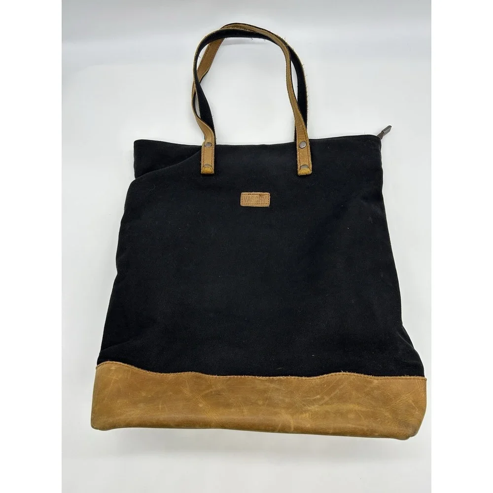 VASCHY Vintage Waxed Canvas Tote Bag Leather Bottom 15.5